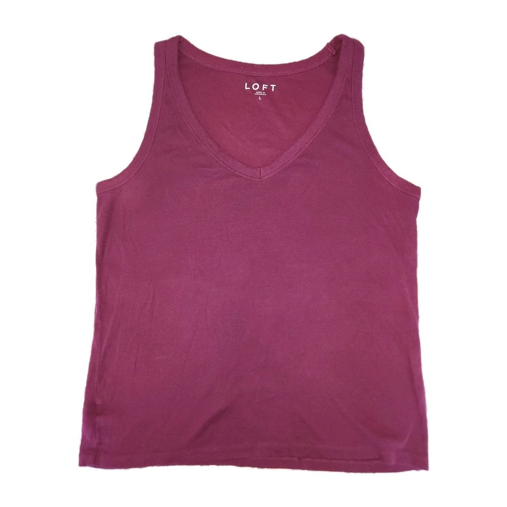 Ann Taylor LOFT Womens Top  L Purple Solid V Neck Tank Sleeveless Shirt Cotton - Picture 4 of 4